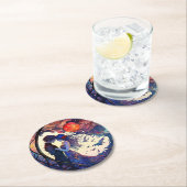 Sous-verre en papier rond vitrail faux couple (En situation)