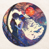 Sous-verre en papier rond vitrail faux couple (Devant)