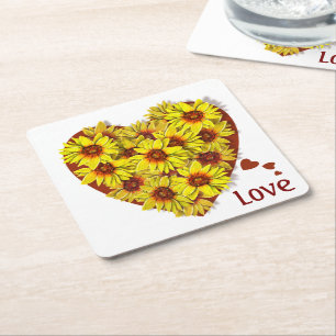 Sous-verre en papier tournesol coeur