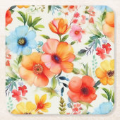 Sous-verre floral aquarelle coquelicot lumineux et (Devant)