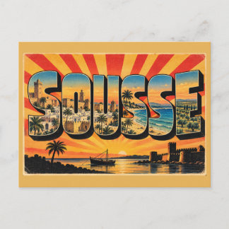 Sousse Ribat Strand Olijfgaarden Vintage Reis Kuns Briefkaart