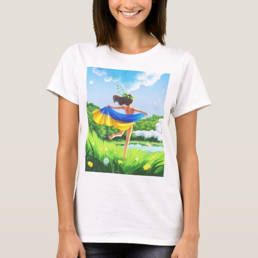 Soutenez Ukraine Paysage T-shirt drapeau ukrainien (Devant)