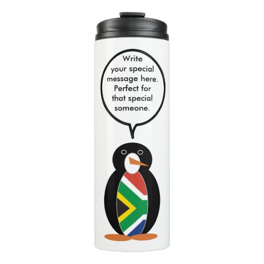 South African Talking Ms. Penguin Personalize Text Thermosbeker (Voorkant)