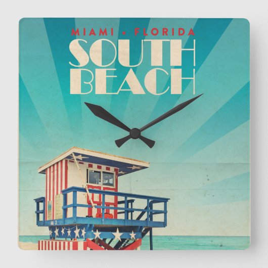  South Beach Florida Vierkante Klok (Voorkant)