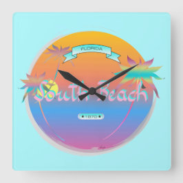 South Beach, Miami, Florida met Palms Wall Clock Vierkante Klok