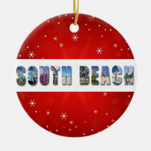 South Beach Miami Florida Reizen Foto Kerstmis Keramisch Ornament