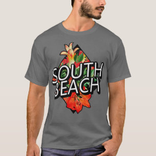 South Beach Miami Florida Tropische bloemen Reizen T-shirt