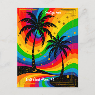 [South Beach Vibes] Colorful Retro Palm Trees Briefkaart