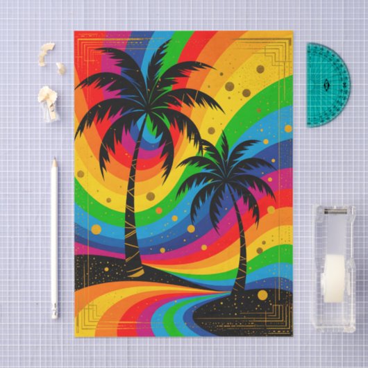 [South Beach Vibes] Retro Pop Art Deco Palm Trees Tissuepapier (Craft)