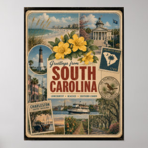 South Carolina Authentieke Vintage Stijl Poster