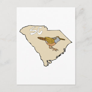 South Carolina Map & Carolina Wren Cartoon Art Briefkaart