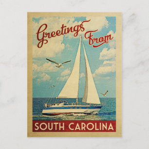 South Carolina Sailboot Vintage Travel Briefkaart