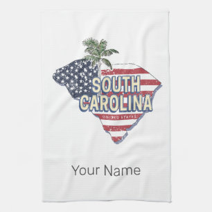 South Carolina Verenigde Staten Retro Kaart Veren Theedoek