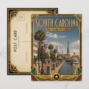 South Carolina Vintage Art Deco Gouden Tijdperk Briefkaart