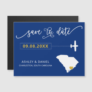South Carolina Wedding Save the Date Kaart, Map Magnetische Uitnodiging