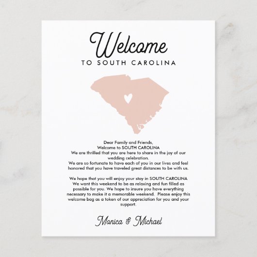 SOUTH CAROLINA Welcome Letter Itinerary ANY COLOR (Voorkant)