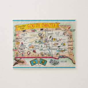 South Dakota Briefkaart Kaart Jigsaw Puzzel