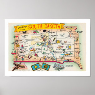 South Dakota kaart afdrukken Poster