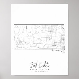 South Dakota Minimal Street Map Poster