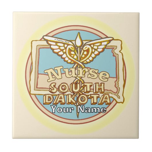South Dakota Nurse Caduceus Tile Tegeltje (Voorkant)