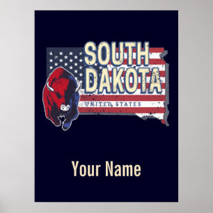 South Dakota United States Retro State Map  Poster
