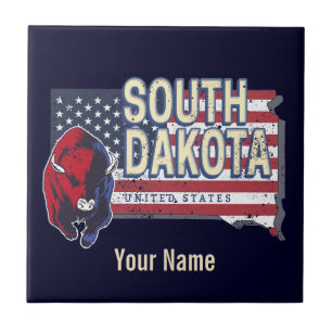 South Dakota United States Retro State Map Tegeltje