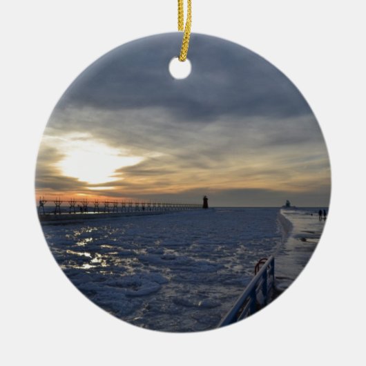 South Haven Lighthouse Sunset Keramisch Ornament (Voorkant)