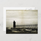 South Haven Michigan Lighthouse Stormachtig weer Briefkaart (Voorkant / Achterkant)