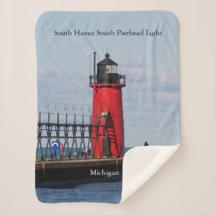 South Haven South Pierhead Light sherpa blanket Deken