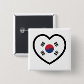South Korea Flag Heart Vierkante Button 5,1 Cm (Voorkant /achterkant)