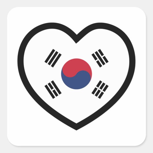 South Korea Flag Heart Vierkante Sticker (Voorkant)