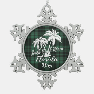 South Miami Beach Florida Palm Green Pset Tin Sneeuwvlok Ornament