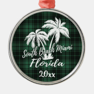 South Miami Beach Florida Palm Tree Green Metalen Ornament