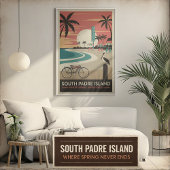 South Padre Island - Affiche côtière rétro