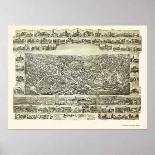 Southbridge, MA Panoramic Map - 1892 Poster (Voorkant)