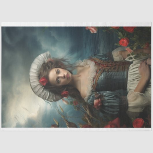 Southern Bell dame in blauwe decoupage Tissuepapier (Voorkant)