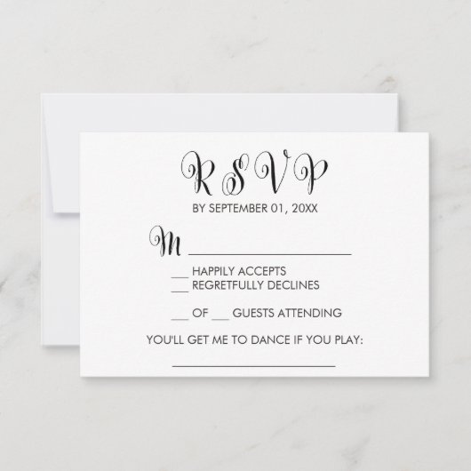 Southern Belle Calligraphy Song Request RSVP Card Kaartje (Voorkant)