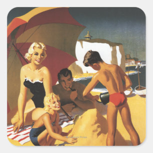 Southern British Railways Family on Beach Vierkante Sticker