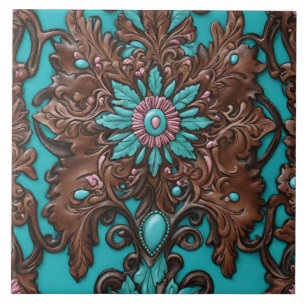 Southern Cowgirl Brown Turquoise Western Land Tegeltje