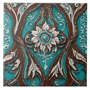 Southern Cowgirl Bruin Turquoise Westers Landelijk Tegeltje