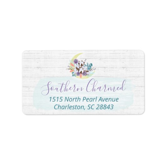 Southern Floral Cotton Moon & Rustic Wood Adres Etiket (Voorkant)