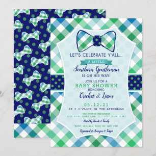 Southern Gentleman Plaid en Bowtie Baby Boy Kaart