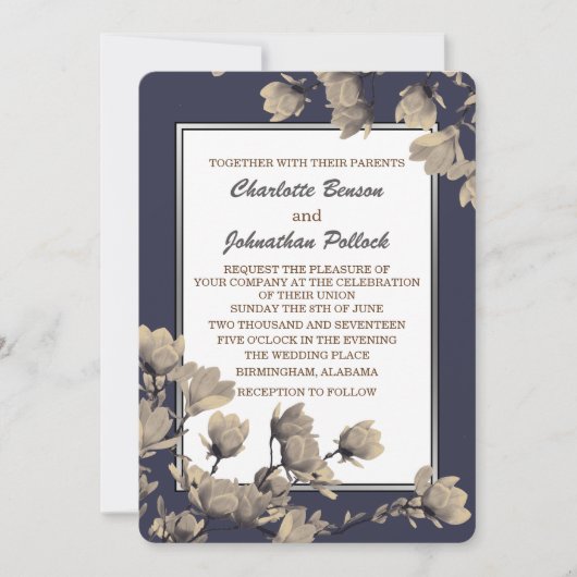 Southern Greige Magnolias Midnight Blue Bruiloft Kaart (Voorkant)
