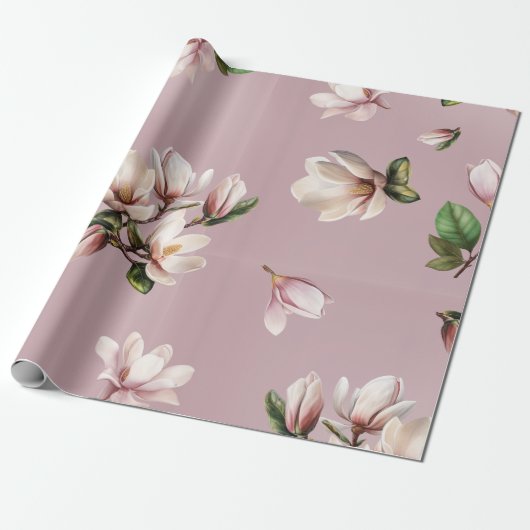 Southern Magnolia Blooms Mauve Pattern Cadeaupapier (Uitgerold)