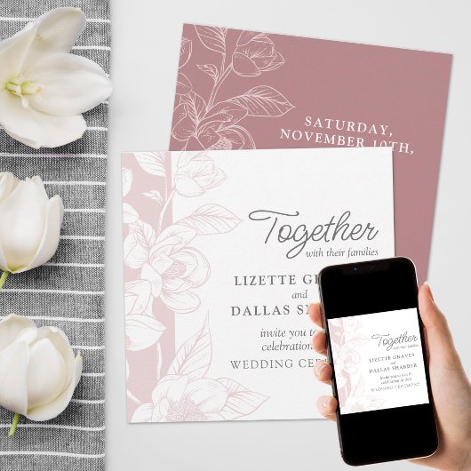 Southern Magnolia Blossom Blush Floral Wedding Kaart
