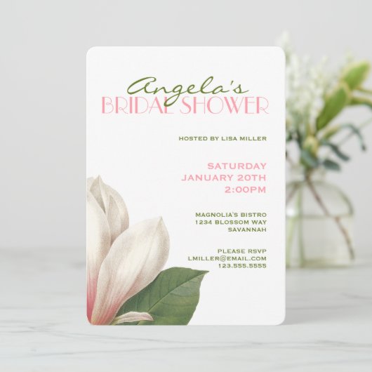 Southern Magnolia Bruidsfeest | Roze Wit Groen Kaart (Staand voorkant)