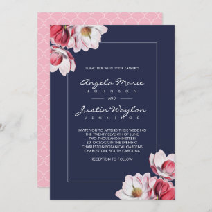 Southern Magnolia Wedding Pink and Blue Kaart