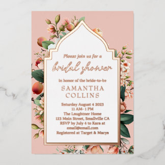 Southern Peach Botanical Vrijgezellenfeest Folie Uitnodiging