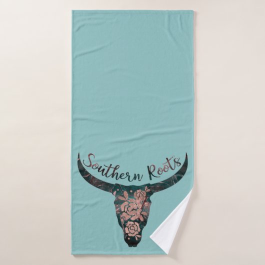 Southern Roots Country Longhorn Rose & Green (Serviette de bain)