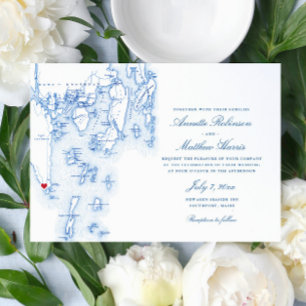 Southport Boothbay Harbour Maine Navy Map Wedding Kaart